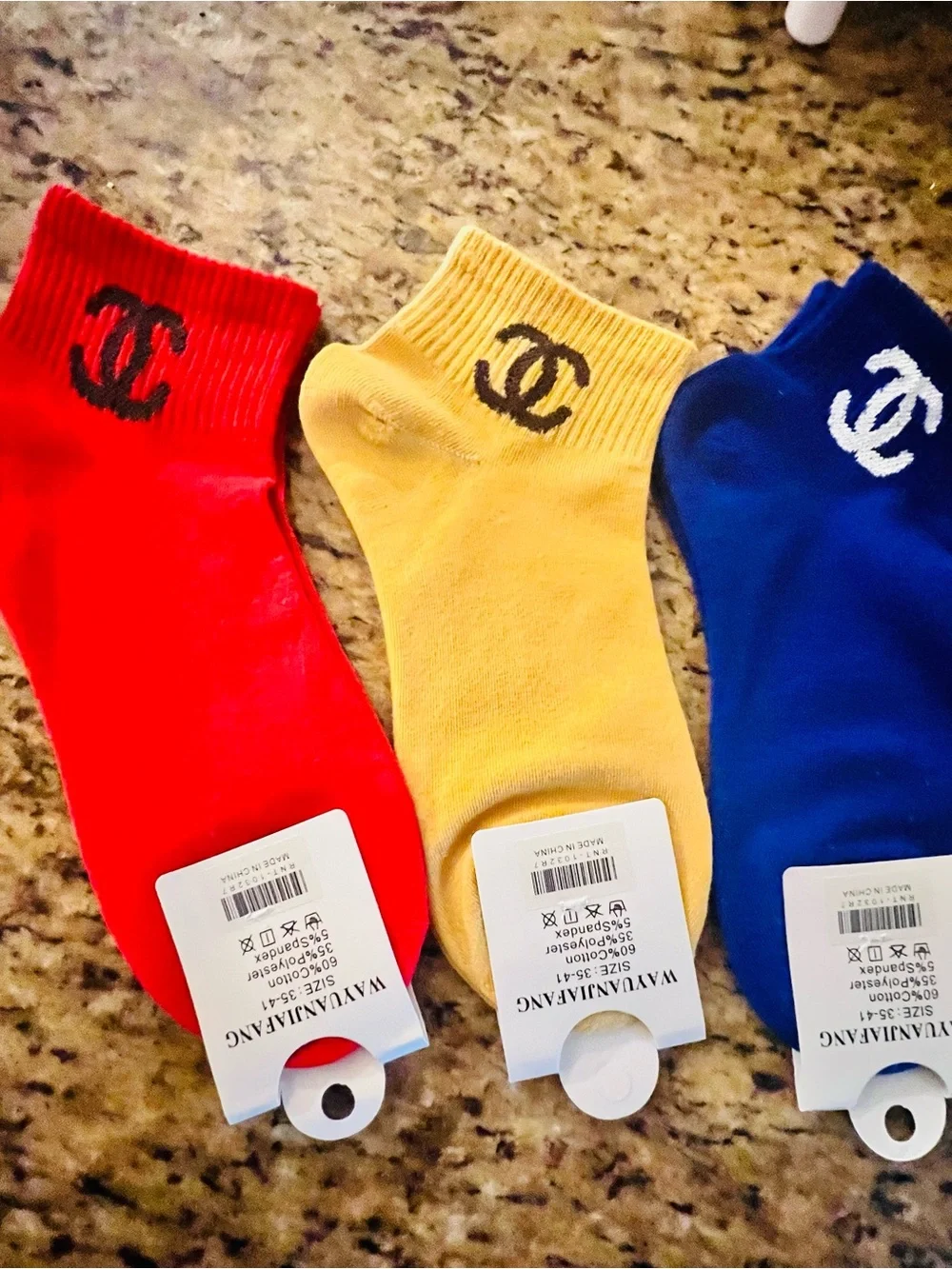 Chanel Ankle Socks with Logo - Red, Yellow, Blue.   NWT